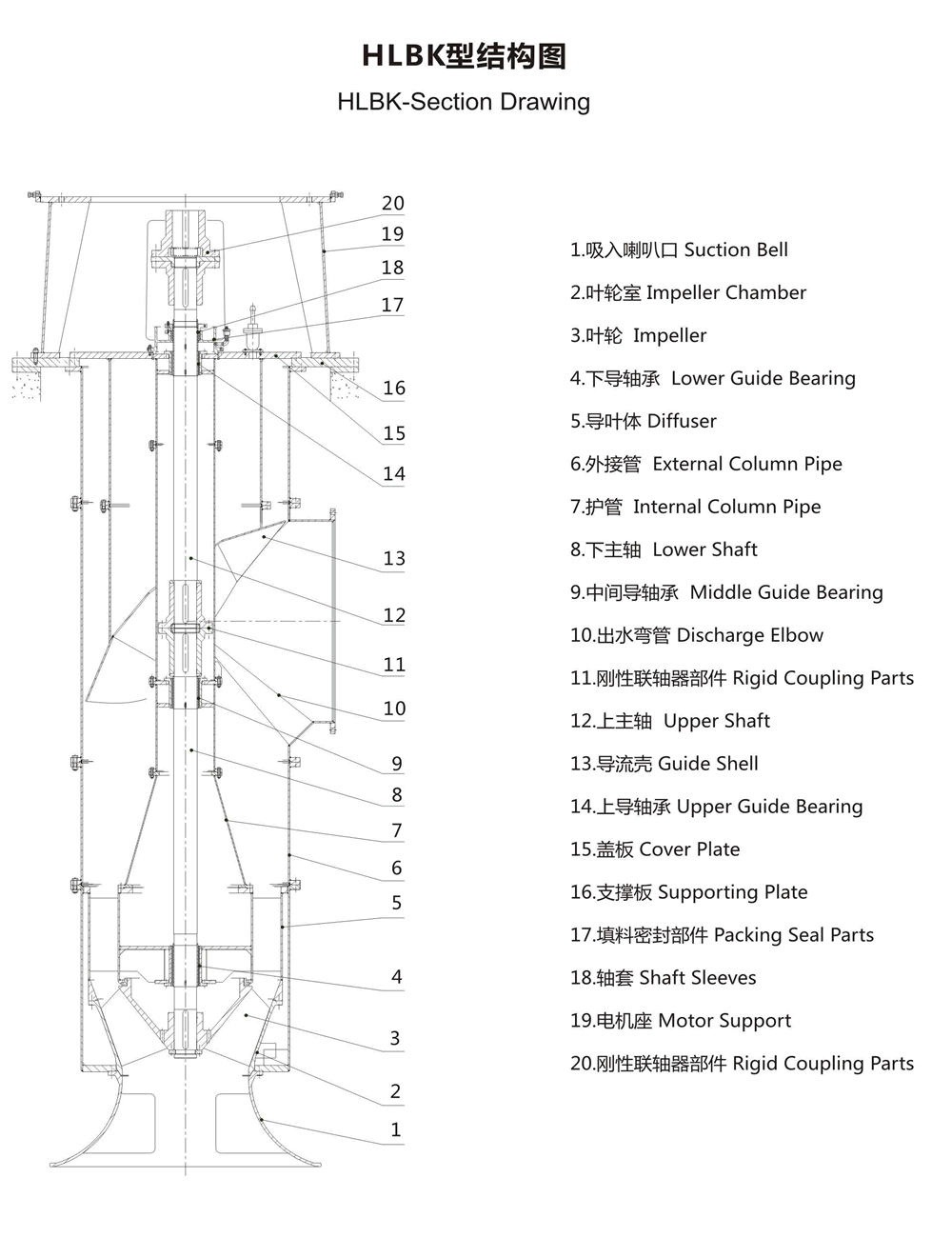 Structural Chart of HLBK Vertical Long Axis Oblique Flow turbine pump