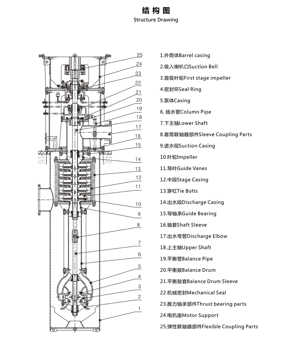 Structural Chart of LTDN Canned Vertical Multi-stage Cylinder-bag Condensate Pump