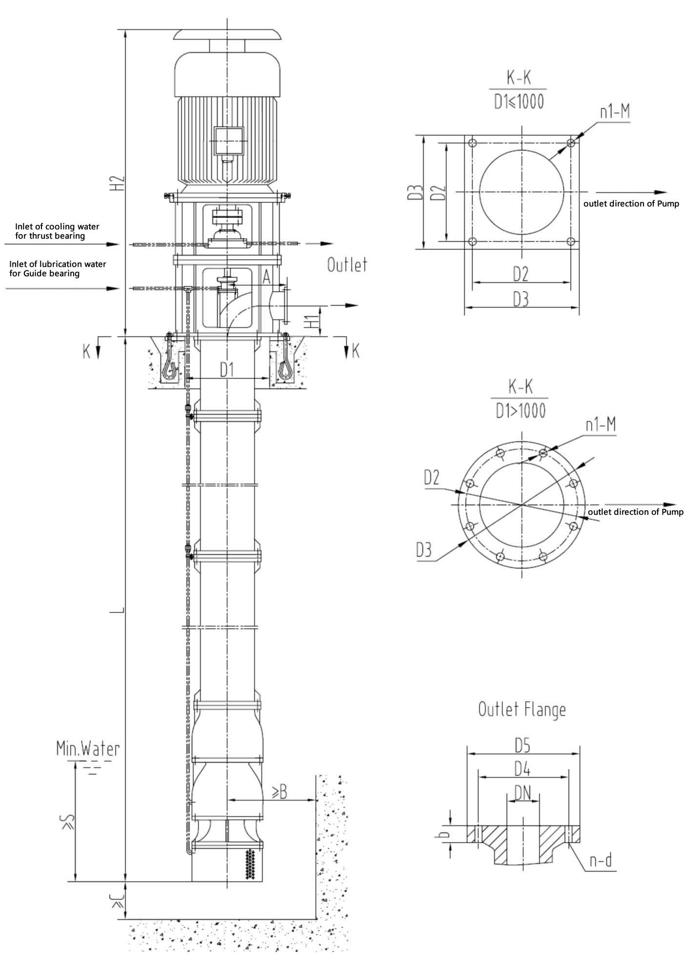 Outline drawing of VTP series vertical turbine pumps (driven by electric motor)