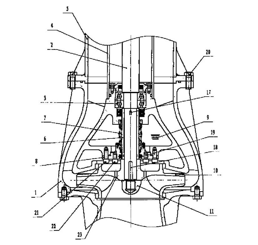 Sealing structure of space guide vane suspended semi submersible vertical turbine pump